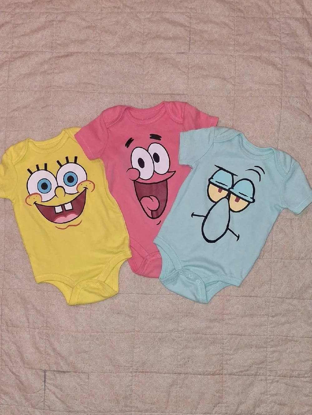 Nickelodeon SpongeBob Character 3-Pack Bodysuits -Yellow, Pink, Light Blue-green